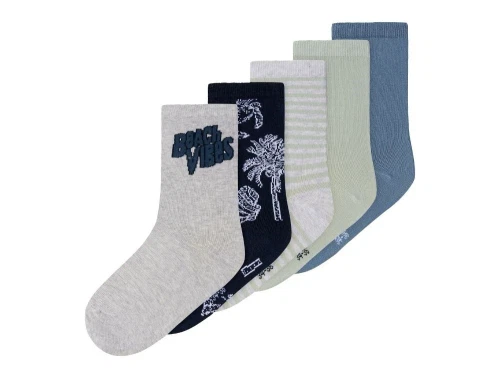 5 par strømper i grå,grønne og blå nuancer med strandmotiver fra Name It 13225030 light grey melange beach